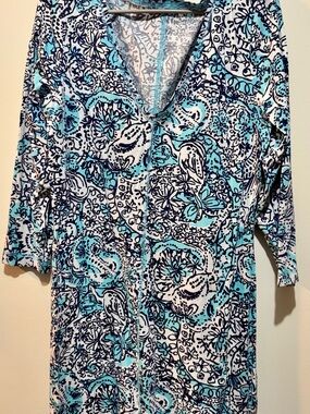 Lilly Pulitzer Blue and Navy Paisley V-Neck Dress